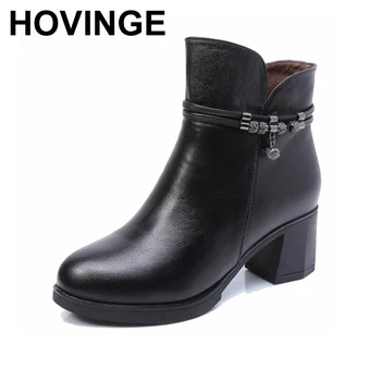 

HOVINGE autumn winter women boots genuine leather women's martin boots shoes fashion ankle boots comfortable women shoes