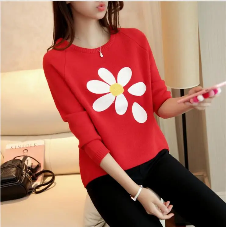 Популярный осенний и зимний Стильный пуловер с длинным рукавом, вязаный женский свитер - Цвет: Красный