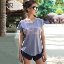 Черные дышащие рубашки для йоги, свободные спортивные футболки для фитнеса с коротким рукавом, женские быстросохнущие футболки для бега, топы, одежда P184