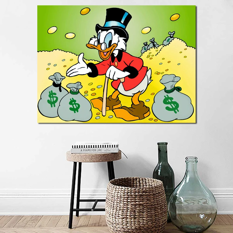 

Scrooge Mcduck Minting Money With Moneybags Art Canvas Poster Painting Wall Picture Print Modern Home Bedroom Decoration Artwork