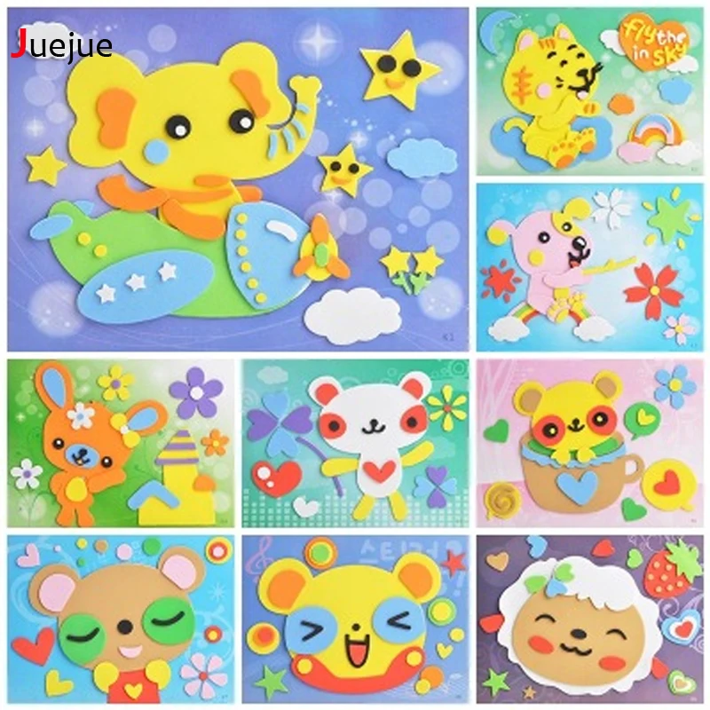 

MN01 18 Designs 3D EVA Cartoon Animals Puzzle Paste Stickers Handmade Foam Self-adhesive Early Educational DIY Toys 14.5x19