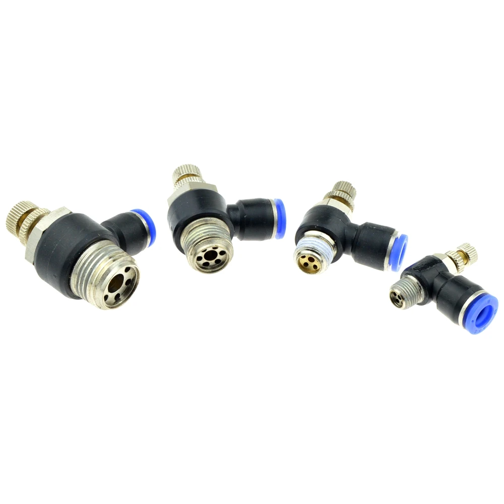 Airflow Speed Control 8mm OD Hose Tube Push to 1/4 3/8 1/8 1/2 BSPT Male Thread Air Pneumatic Flow Controller Valve Fitting 3 pcs inline airflow control 12mm x 12mm push in quick connecter 2 way flow limiting pneumatic valve speed controller