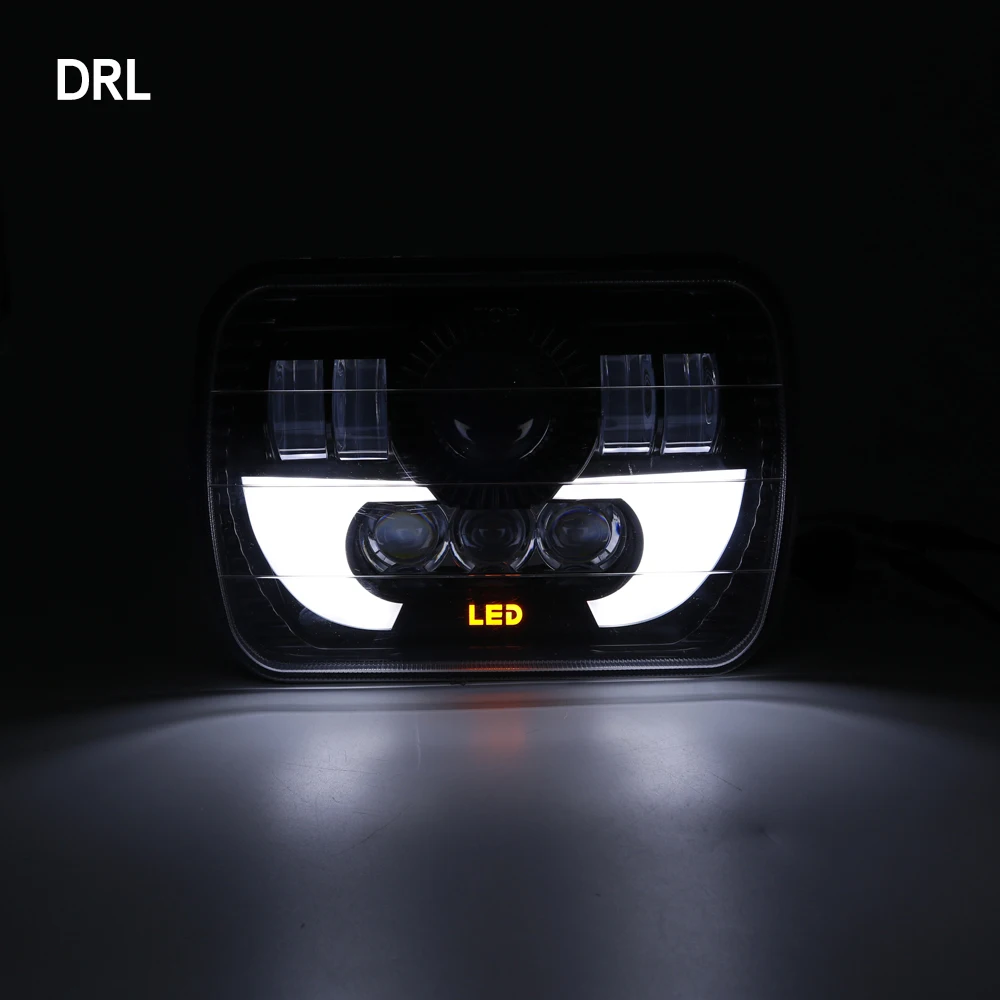 2pcs 5x7 7x6 Inch Angel Eyes DRL H4 LED Square Headlight For Jeep Wrangler YJ Cherokee XJ Led Rectangle Headlamp Hi  Lo Beam (26)
