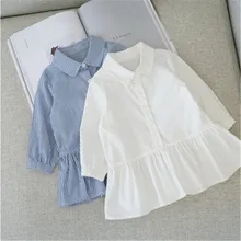 Белые рубашки для девочек Осенняя рубашка для девочек 1-4 лет, юбка рубашка с длинными рукавами куртка в полоску школьная блуза для девочек топы AA3072