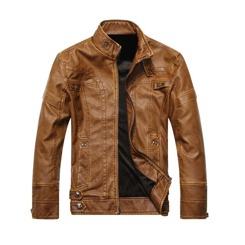 

MJARTORIA 2019 Leather Biker Casual jacket Stand collar Street Style PU Leather Jackets Men Autumn Solid 5XL Fashion Men Jacket