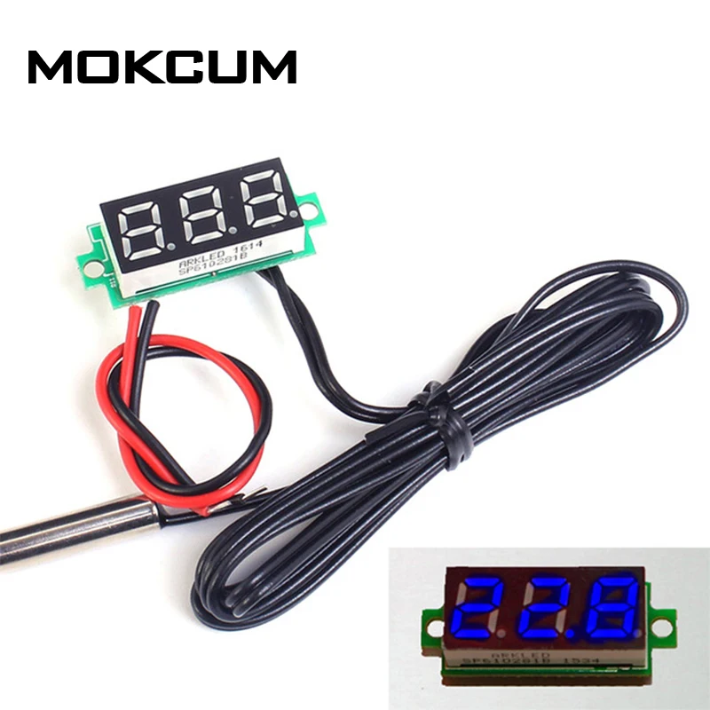 

DC 4-28V 0.28 Inch Blue Digital Thermometer w/ NTC Metal Waterproof Probe Temperature Detector Thermometer Temperature Meter