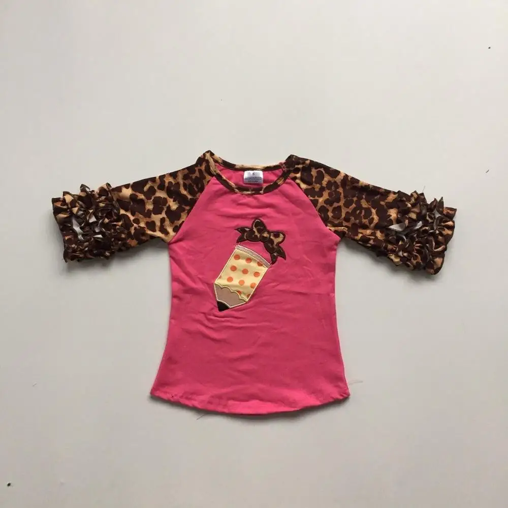 

new arrivals fall back to school girls icing sleeves raglans top hot pink pencil leopard boutique cotton t-shirts outfits