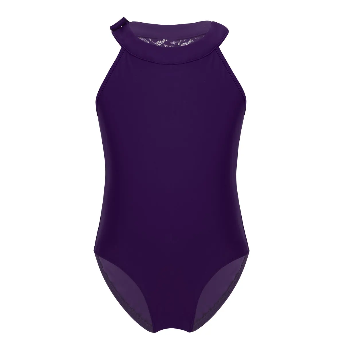 IIXPIN гимнастический купальник для девочек, танцевальный костюм, без рукавов, с лямкой на шее, с цветочным кружевом, на спине, балетный трико-комбинезон, одежда для балета - Цвет: Purple