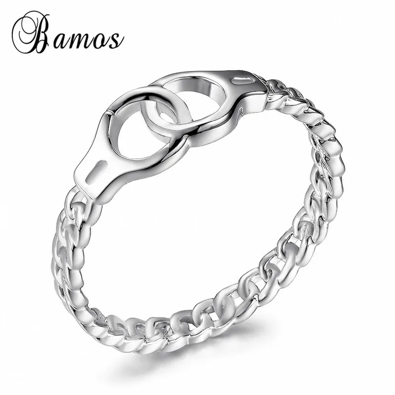 

Bamos Simple Chain Design Thin Ring Fashion Stackable Midi Rings For Women Vintage White Gold Filled Jewelry Accessories