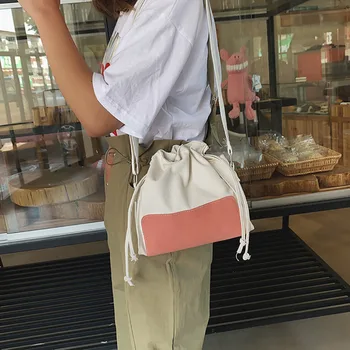 

Canvas Drawstring Bucket Bag Women Cross Body Bag Fashion women's shoulder bag cute canvas messenger bucket bags handbags #15