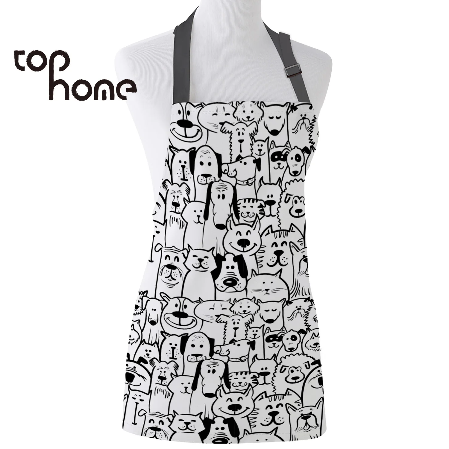 

Tophome Kitchen Apron Cartoon Black And White Dog Cat Pattern Adjustable Canvas Aprons for Men Women Kids Home Cleaning Tools