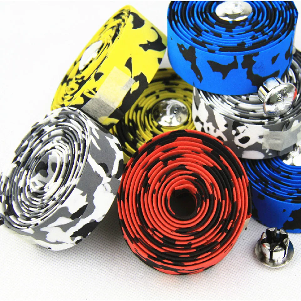Bike Handlebar Tape Road Bicycle Camouflage Cycling Handle Belt Cork Wrap with Bar Plugs 1 Pair