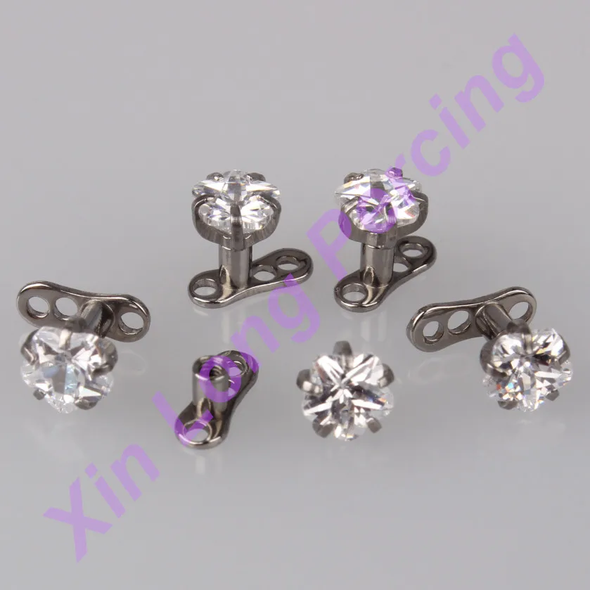316L Surgical Steel Plum Blossom Zircon Body Jewelry Unique Dermal