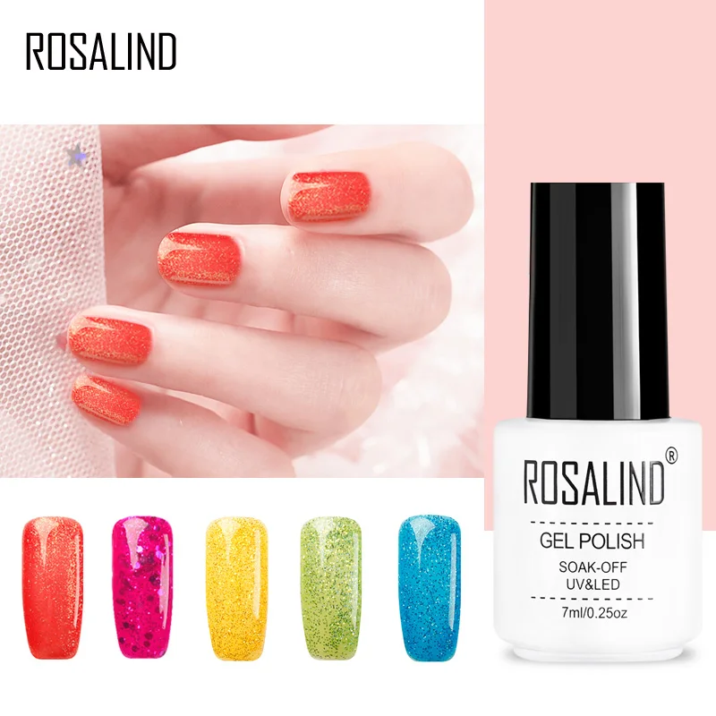 

ROSALIND Gel 1S New Arrival Summer Color UV Gel Nail Polish Diamond Glitter Color Top Base Coat Needed Gel polish 7ML
