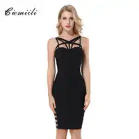CIEMIILI Backless Spaghetti Strap Sexy Hollow Out Bodycon 2018 Women Celebrity Party Club New Fashion Dress Knee Length Vestidos