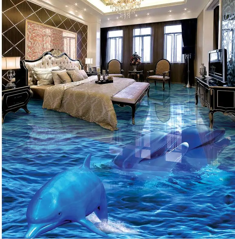 Floor painting 3D Wallpaper painting Dolphin Sea World  self-adhesive PVC Wallpaper