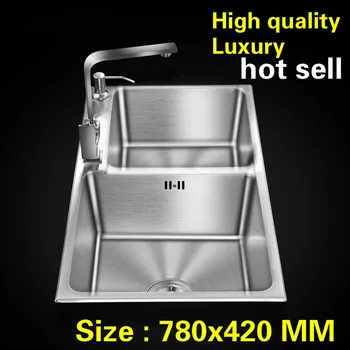 Cheap Free Shipping Standard Fashion Kitchen Sink Handcraft Double Groove Food Grade 304 Stainless Steel Durable Hot Sell 78X42 CM