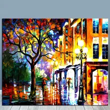 Pintados À mão Cenário Cena de Rua Da Pintura A Óleo sobre Tela de Arte do Retrato Da Parede Home Decor Acrílico Pinturas Faca de Paleta da Paisagem Urbana