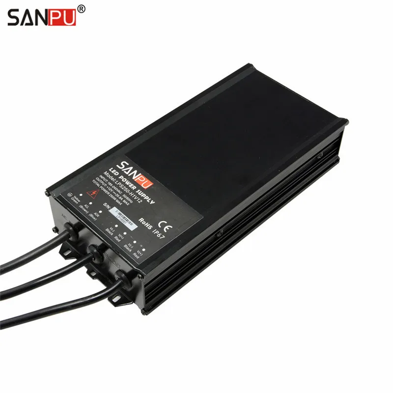 

SANPU SMPS AC-DC Transformer 220V 12V Switching Power Supply Waterproof IP67 250W 12VDC 20A LED Driver 12 Volt for LEDs Bars