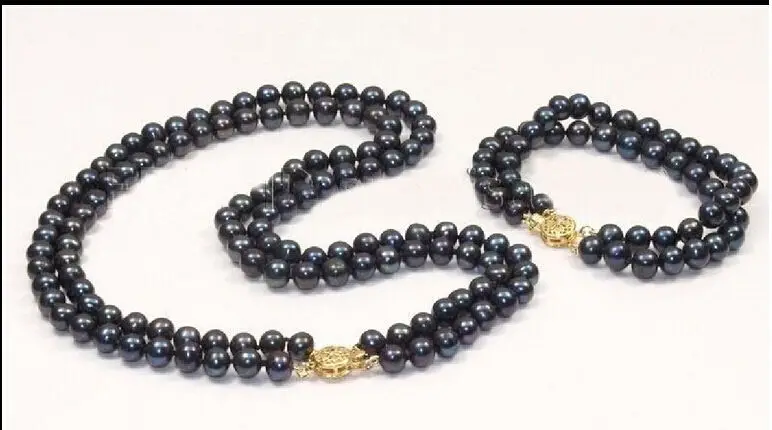 

DOUBLE STRANDS AAA 9-10MM BEAUTIFUL TAHITIAN BLACK PEARL NECKLACE BRACELET 14k r (9.13)