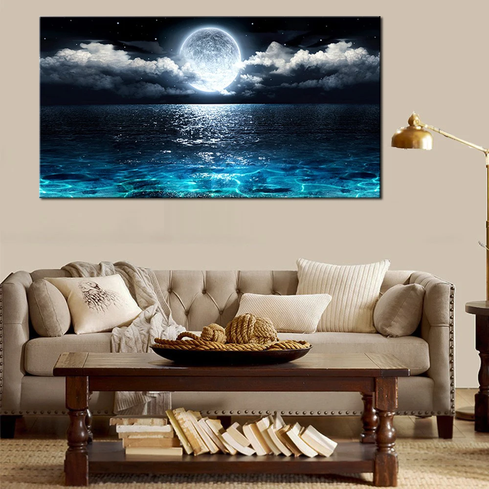 Night Moonlight Seascape Canvas Painting