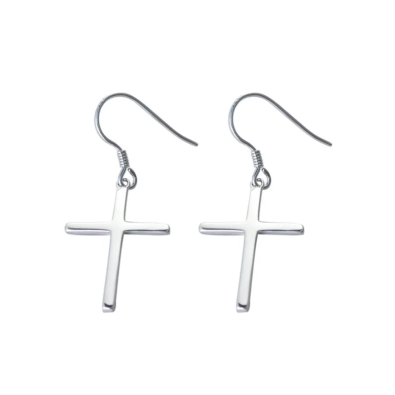 

100% sterling silver 925 dangle earrings Cross Drop Earrings Classic Fine Jewelry Earrings Party Gifts for Unisex Man Earring