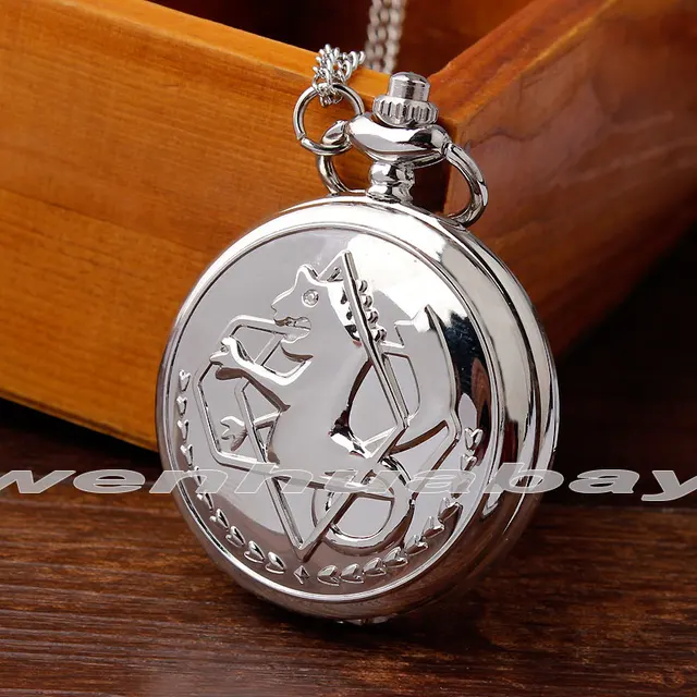 Unique Silver Full Metal Alchemist Quartz Pocket Watch Necklace Chain New Fashio Unique Silver Full Metal Alchemist Quartz Pocket Watch Necklace Chain New Fashio