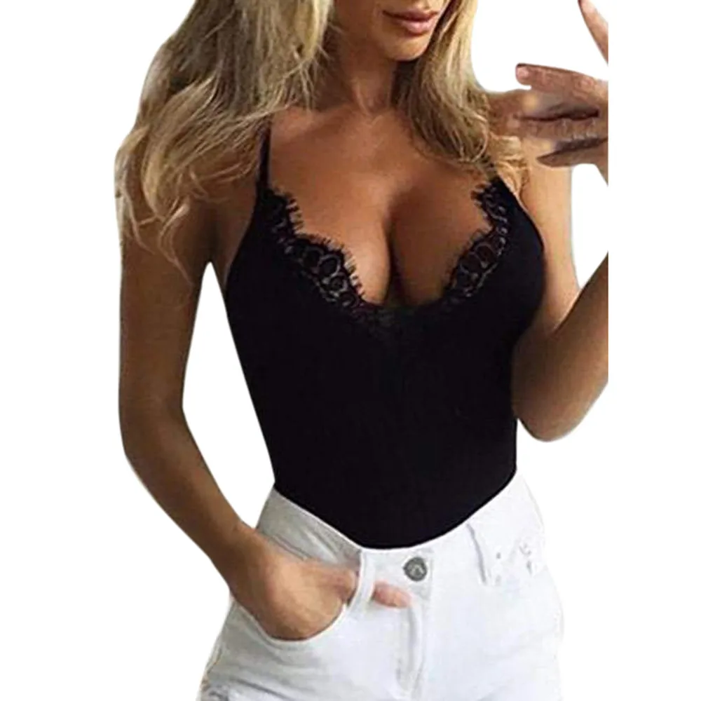 

Women Sleeveless Lace Sexy Deep V Neck Short Mini Vest Tank Top Blouse