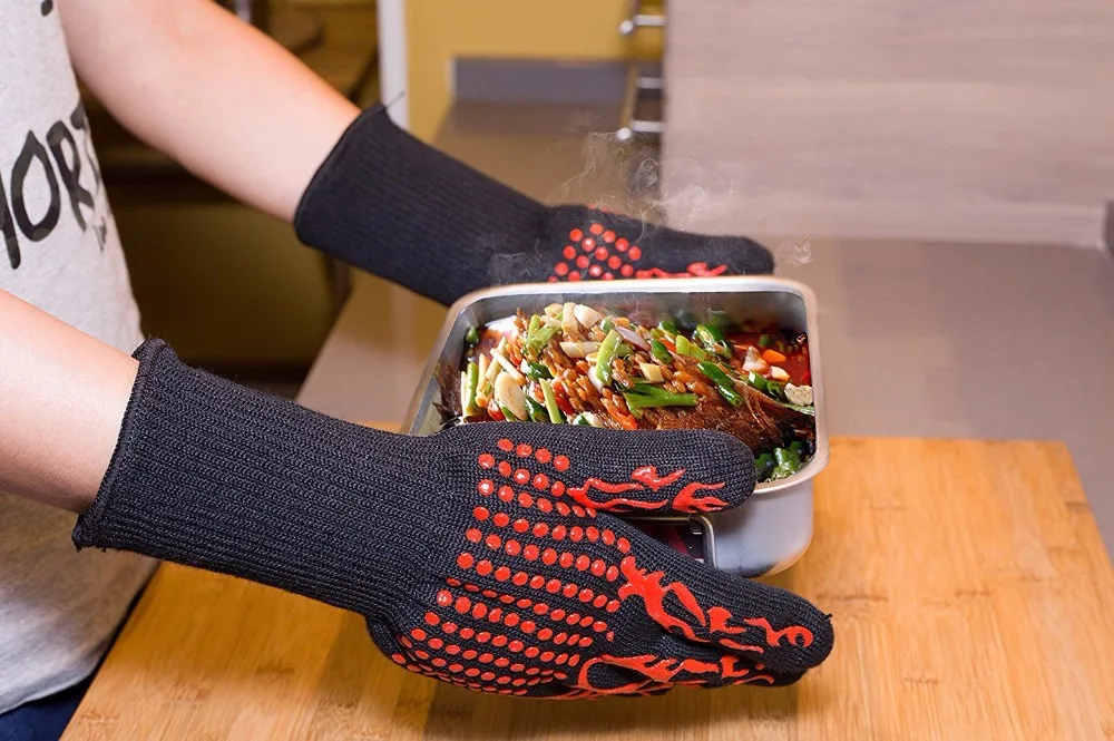 Vetta Extreme Heat Resistant Kitchen Barbecue Thick Silicon Oven Gloves BBQ Grill Long Glove For