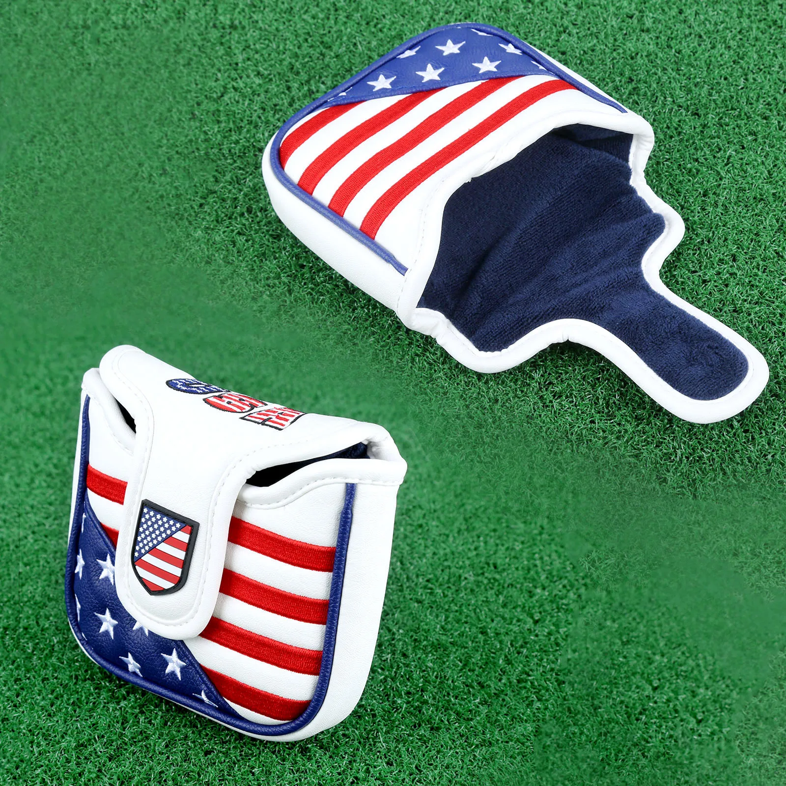 1 قطعة المغناطيسي إغلاق جولف ماليت مضرب يغطي غطاء الرأس بو الجلود العلم نمط مربع غطاء رأس نادي غولف Headcovers