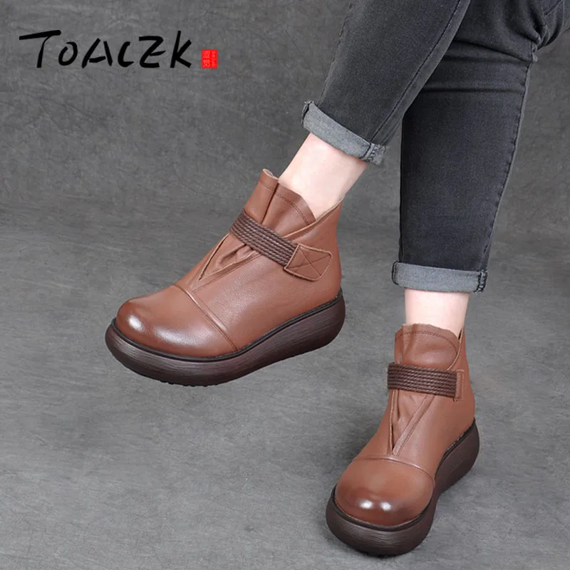 

Autumn and winter national style vintage leather thick bottom boots soft bottom slope original handmade calfskin short boots