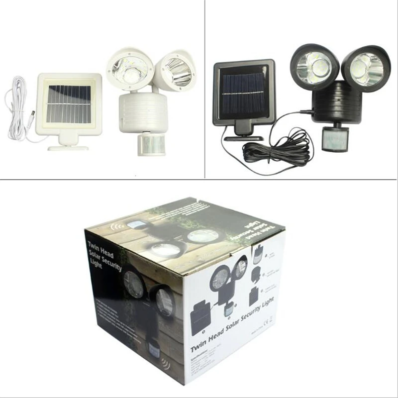 

New solar home solar pir sensor double headlights 22LED SMD2835 solar Emergency lights 1200mAh lithium rechargeable battery