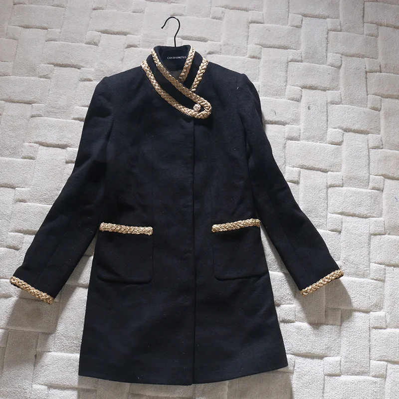 KENVY/брендовая модная женская Высококачественная Роскошная зимняя элегантная британская длинная черное шерстяное пальто