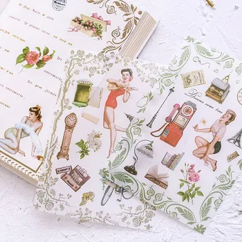 

5PCS Creative New Retro Girls Children Stationery Stickers For DIY Albums Scrapbooking Diary Decoration Cartoon Depicting