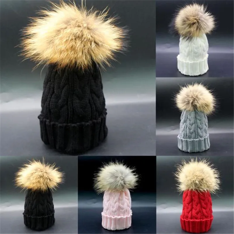 Toddler Baby Winter Crochet Hat Fur Wool ball Knit Beanie Warm Cap 2016 5 Colors children hats for girls and boys AZ845 6 colors newborn infant baby toddler boy girl bowknot winter warm soft knit hat kid crochet beanie cap 0 1t