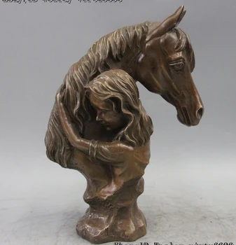 

Western Art sculpture Deco Bronze Copper Girl Belle Embrace Fine Horse Statue