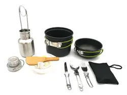 Походная Туристическая посуда для пикника набор со складной ложкой Вилка Нож антипригарный горшок кастрюля вешалка для бутылок набор