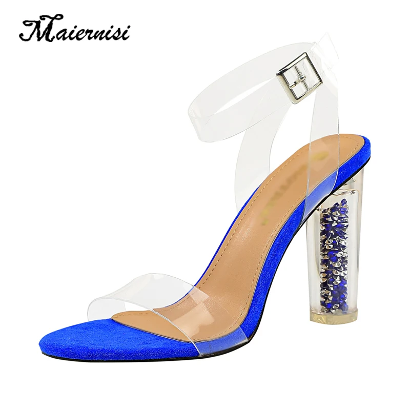 

MAIERNISI Women Sandals Shoes flower Wearing Simple Style PVC Clear Transparent Strappy Buckle Sandals High Heels Shoes Women