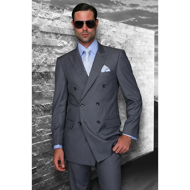 New Grey Double Breasted font b Formal b font font b Men b font font b