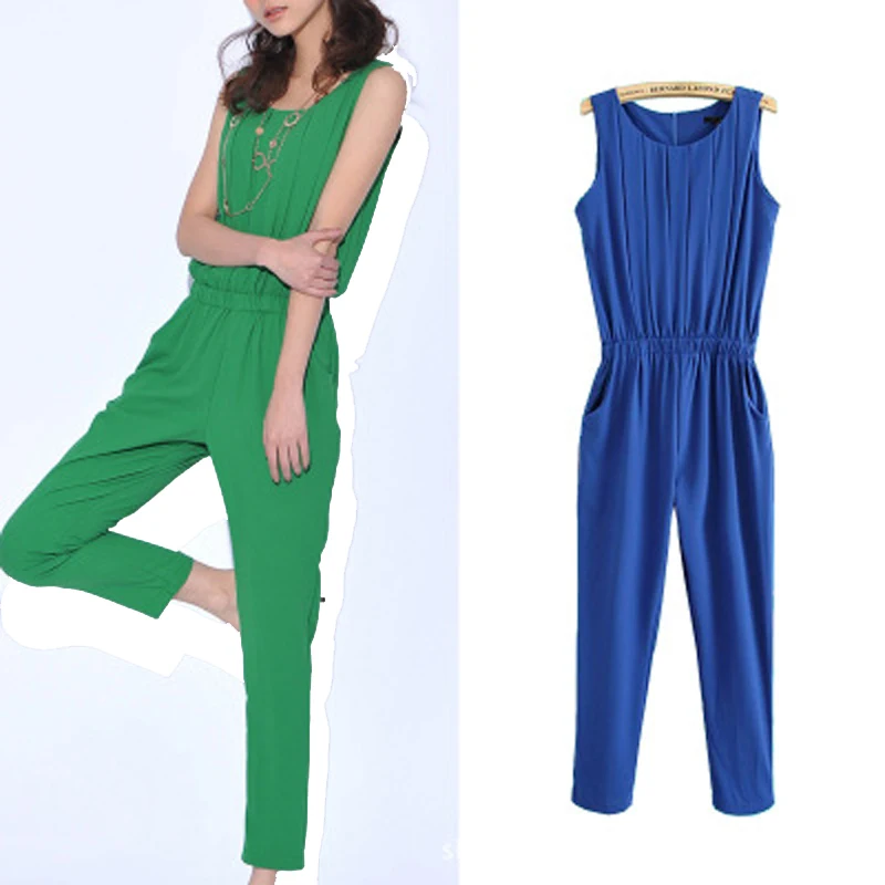 New 2018 Summer Sleeveless Jumpsuits Bodysuit For Women Green Blue Black Pink Rompers Womens 