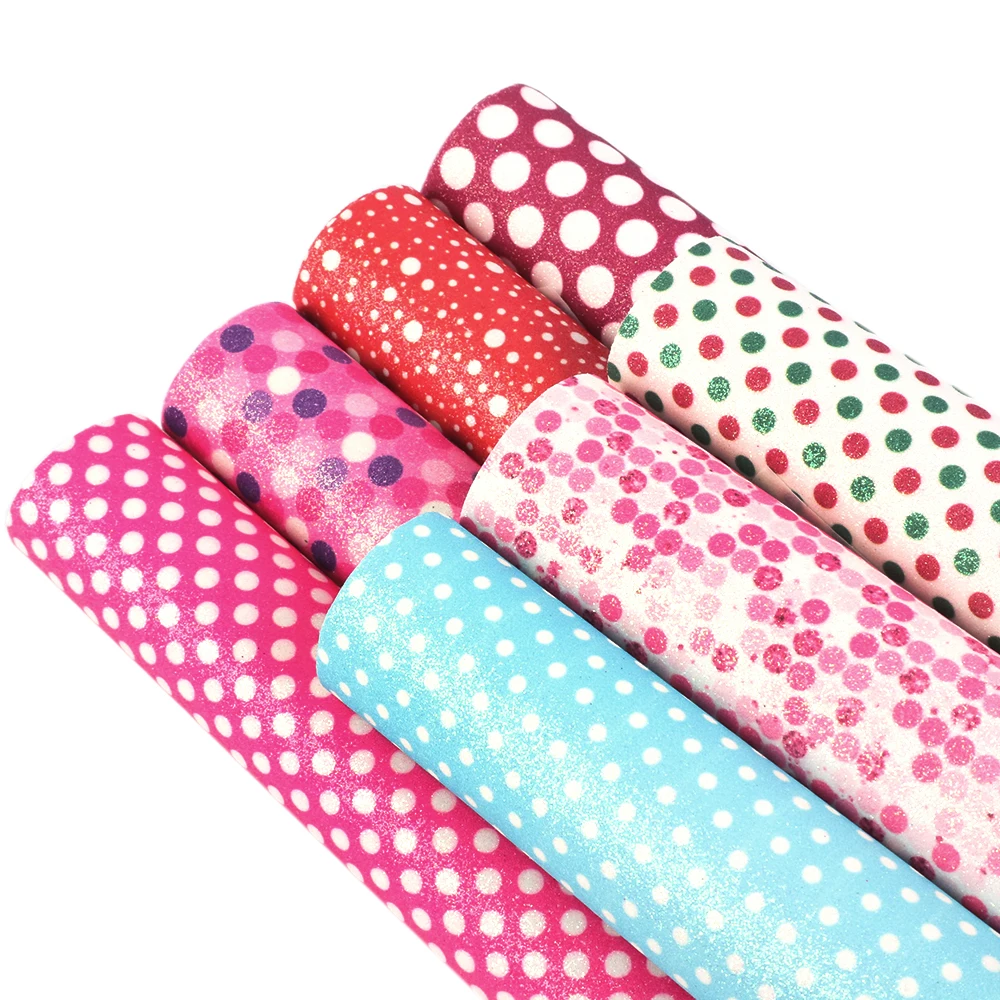 

david angie 20*34cm Dot Printing Shiny Glitter Fabric Faux Leather Sheet,DIY Hairbow Garment Handbag Decorate Material,1Yc5585