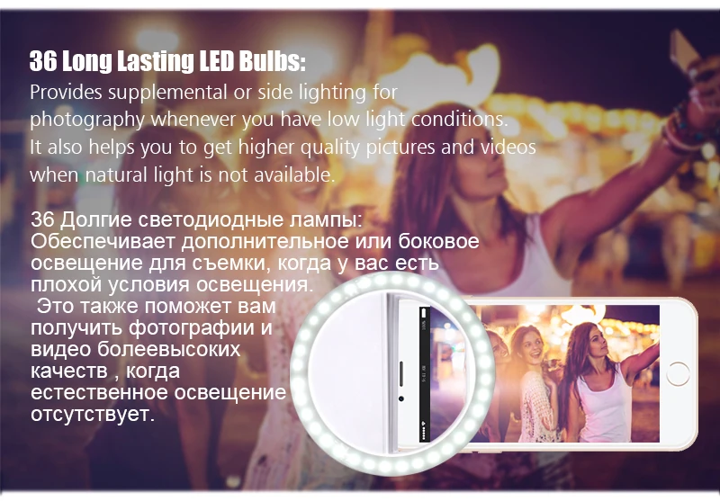 36 светодиодный портативный светодиодный светильник-вспышка для мобильного телефона с креплением на клипсе, кольцевой светильник для селфи, видео-светильник для iPhone, samsung, OnePlus