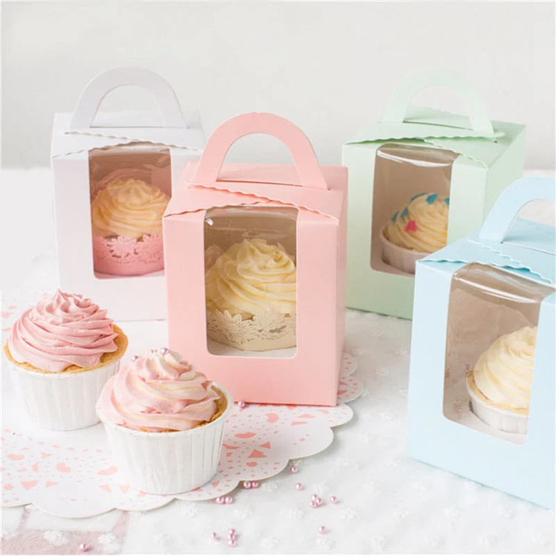 

20pcs 9.5*9.5*11cm Gift Cupcake Box with Handle Wedding Favors Cake Box and Packaging Cupcakes Packaging Box