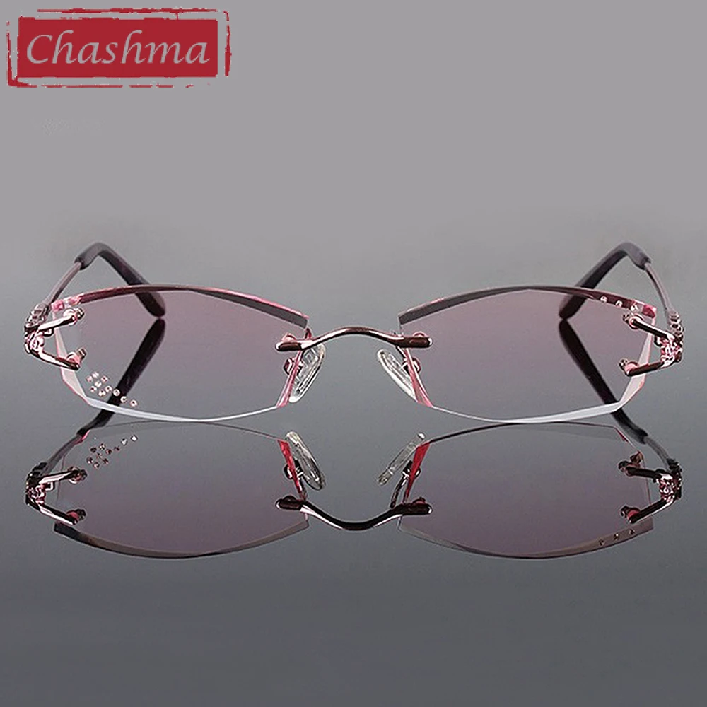 Eyeglasses frames eyewear frames women glasses fashion eyeglasses Chashma Brand Eyeglasses Diamond Trimmed Rimless Glasses Titanium Fashionable Lady Eyeglasses Spectacle Frames Women
