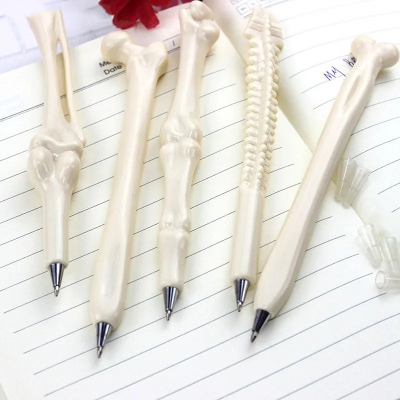 

5 pcs/lot Novelty Bone Shape Ballpoint Pen 0.7mm Blue Ink Refill Writing Ball Pens School Office Stationery Gifts Supplies