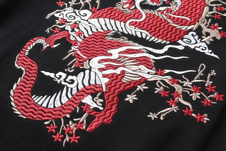 Мужской китайский дракон, вышивка, пуловер, черный, готический, надпись, молния, тяжелое ремесло, промытый, с капюшоном, толстовка, уличная, галстук, одежда