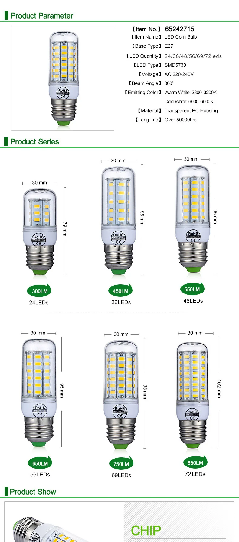 E27 светодиодный лампы E14 светодиодный светильник 220 V Кукуруза лампы теплый белый холодный белый 24 36 48 56 69 72 светодиодный s для дома