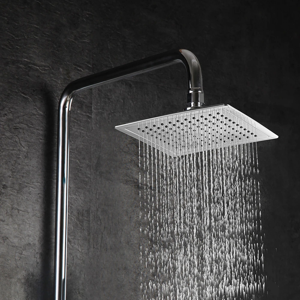 Shower Faucets Brass Chrome Faucet Square Tube Single Handle Top Rain Shower With Slide Bar Wall Water Mixer Tap 883211L