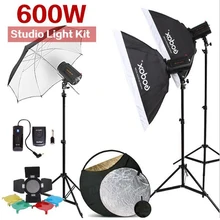 600W GODOX 3x 200W 200DI Compact Flash Strobe Studio Lighting Head Kit For DSLR