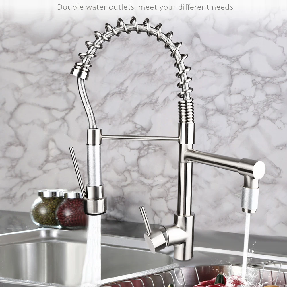 Brass Deck Mounted Pull down Swivel Spray Kitchen Faucet Pull Out